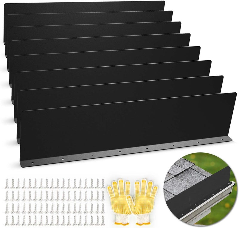 CAPHONT Gutter Valley Splash Guards, 15.7 x 3.5 Inch 8 Pack Gutter Guard, Aluminum Rain Gutter Guard Downspout Rain Diverter for Roof Shingle, Rain Drip Guard for Straight House (Black) - Image 1